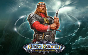 Bakgrundsbilder på skrivbordet King's Bounty Krigare En man Rustning Svärd Blick dataspel