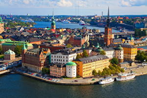 Bakgrundsbilder på skrivbordet Byggnader Floder Sverige Stockholm Städer
