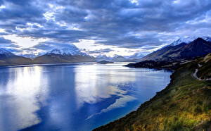 桌面壁纸，，山，天空，河流，岸，新西兰，云，Mount Creighton Otago，大自然