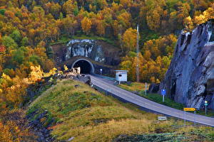 Fondos de escritorio Carreteras Estaciones del año Otoño Montañas Noruega Túnel Raftsundtunnelen Naturaleza