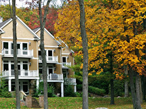 Hintergrundbilder Haus Jahreszeiten Herbst Blatt Bäume Städte