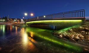 Picture Iceland Bridges Street lights Night time HDRI Reykjavik Cities