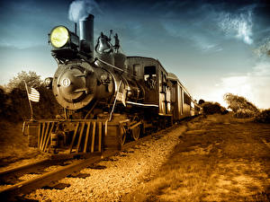Picture Trains Railroads Sky Retro Locomotive HDRI