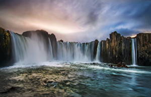 Фотография Водопады Реки Небо Исландия HDR Akureyri Природа