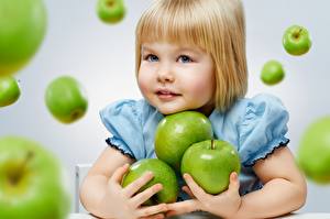 Pictures Fruit Apples Little girls Glance Children