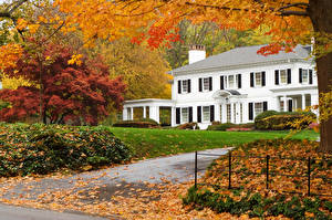 Wallpaper Houses Seasons Autumn Leaf Mansion Cities