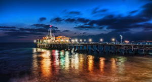 Tapety na pulpit Morze Stany zjednoczone Wybrzeże Niebo Noc Chmury HDR Santa Monica Natura