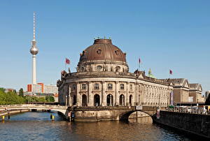 桌面壁纸，，德国，河流，橋，天空，博物馆，Berlin Bode，城市