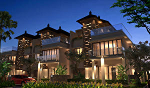 Fonds d'écran Resort Indonésie Hôtel Nuit Réverbère Bali Villes