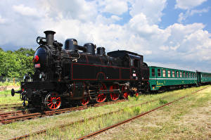 Wallpaper Trains Railroads Sky Vintage Locomotive Clouds Grass