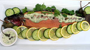 Pictures Seafoods Fish - Food Lemons Cucumbers Food