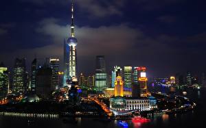 Фото Китай Здания Небо Небоскребы В ночи Облако город