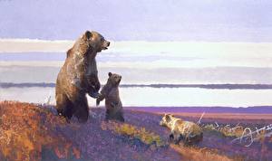 Tapety na pulpit Niedźwiedzie Niedźwiedź brunatny Malarstwo Niebo Zwierzęta