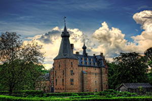 桌面壁纸，，城堡，荷兰，天空，云，高动态光照渲染，Doorwerth，城市