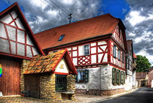 桌面壁纸，，德国，房屋，云，高动态光照渲染，Gau-Algesheim，城市