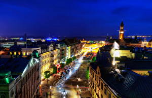 Pictures Sweden Building Sky Street Night time Horizon From above Helsingborg Cities