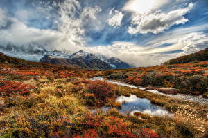 Bakgrundsbilder på skrivbordet Berg Himmel Argentina Molnen Gräset Patagonia Natur