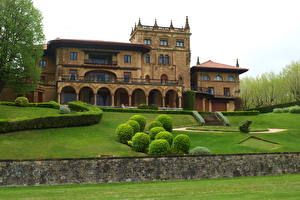デスクトップの壁紙、、スペイン、造園、邸宅、低木、デザイン、Getxo Lezama-Leguizamon Palace、都市