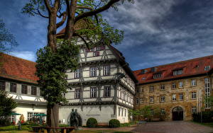 Papel de Parede Desktop Alemanha Casa Céu árvores Rua HDRI Munchingen Cidades