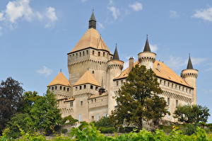 Картинки Замок Швейцария Небо Vufflens город