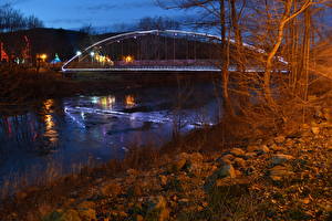 Photo River Bridges Stones Night time  Nature