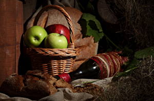 Pictures Still-life Apples Bread Wicker basket Food