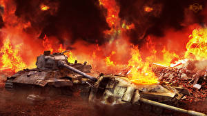 Papel de Parede Desktop World of Tanks Tanques Fogo videojogo