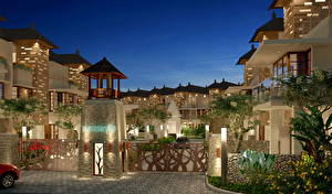 桌面壁纸，，度假村，印度尼西亚，酒店，设计，Bali，城市，3D图形