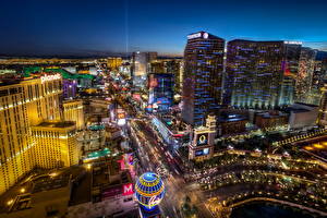 Tapety na pulpit Stany zjednoczone Noc Widok z góry Horyzont Las Vegas Megapolis miasto