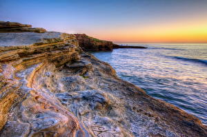 Papel de Parede Desktop Costa Mar Pedras HDRI Horizonte Califórnia San Diego Naturaleza