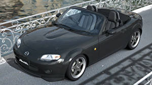 Bilder Mazda Schwarz Auto Scheinwerfer Autos 3D-Grafik
