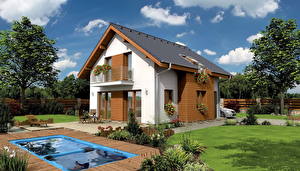 Images Houses Landscape design Design Lawn Swimming bath Cities 3D_Graphics