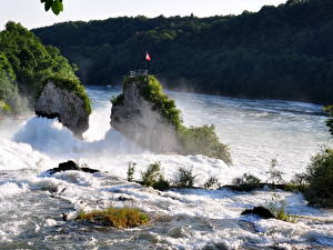 Bakgrundsbilder på skrivbordet Ett vattenfall Floder Schweiz Rhine Natur