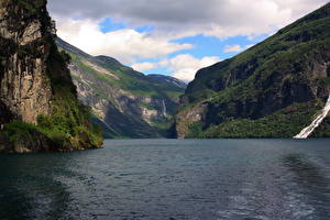 桌面壁纸，，河流，山，挪威，Geirangerfjord，大自然