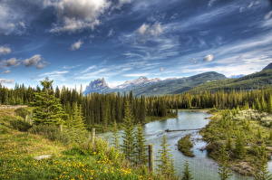 Photo Parks Rivers Sky Forests Mountains Canada Clouds Trees Grass HDR Vermillion and Kootenay National Nature