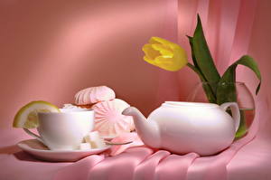 Desktop hintergrundbilder Stillleben Tulpen Tasse das Essen