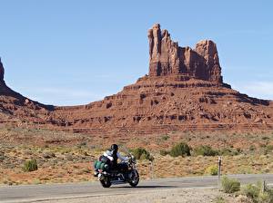 Images Roads Mountain Motorcyclist motorcycle Nature
