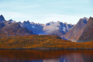 Обои Горы Реки Норвегия Trollfjord Природа
