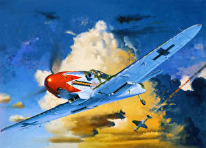 桌面壁纸，，飛機，绘制壁纸，飛行，Bf-109K-4，航空