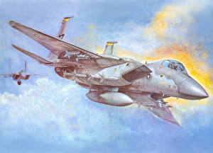 桌面壁纸，，飛機，绘制壁纸，战斗机，飛行，F-15C，航空