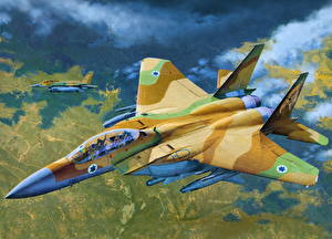 Картинки Самолеты Рисованные Истребители Летящий F-15I Авиация