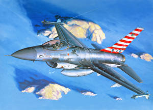 Bakgrundsbilder på skrivbordet Flygplan Målade Jaktflygplan F-16 Fighting Falcon Flygning F-16A-C Luftfart