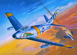 Bakgrundsbilder på skrivbordet Flygplan Målade Jaktflygplan Flygande F-86F Luftfart