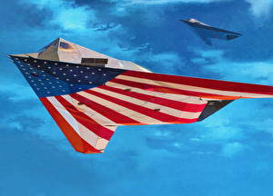 桌面壁纸，，飛機，绘制壁纸，战斗机，旗幟，飛行，F - 117A，航空