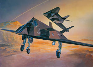 デスクトップの壁紙、、飛行機、描かれた壁紙、戦闘機、飛翔、F-117A、航空