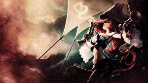 Wallpapers League of Legends Pistols Redhead girl Games Girls