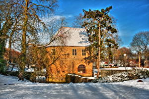 Фото Германия Дома Сезон года Зимние Снеге HDRI Dortmund Rombergpark Города