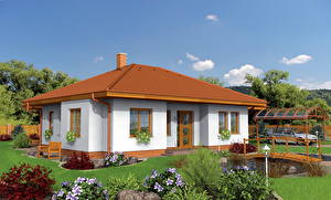 Bakgrundsbilder på skrivbordet Hus Landskapsdesign Gräset Gräsmatta Design Fönster Städer 3D_grafik