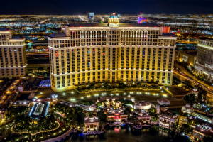 Tapety na pulpit USA Widok z góry W nocy Horyzont HDR Las Vegas Megapolis  miasto