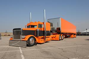 Bakgrunnsbilder Peterbilt Lastebiler Oransje automobil